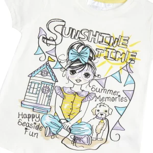 Kids Minikidz Girls White Sunshine Short Sleeve T-Shirt
