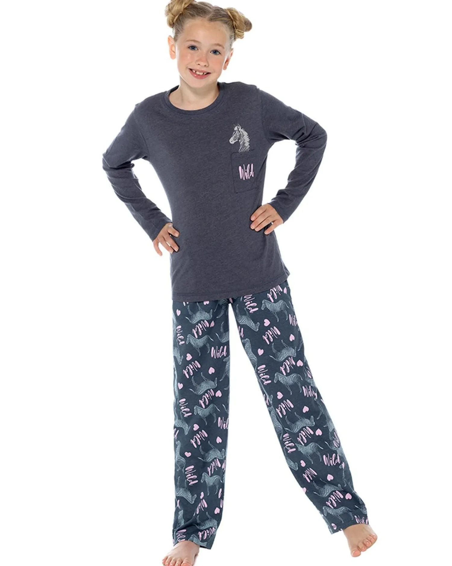 girls_zebra_print_charcoa_1.webp Kids Foxbury Girls Zebra Print Charcoal Long Jersey Pyjamas