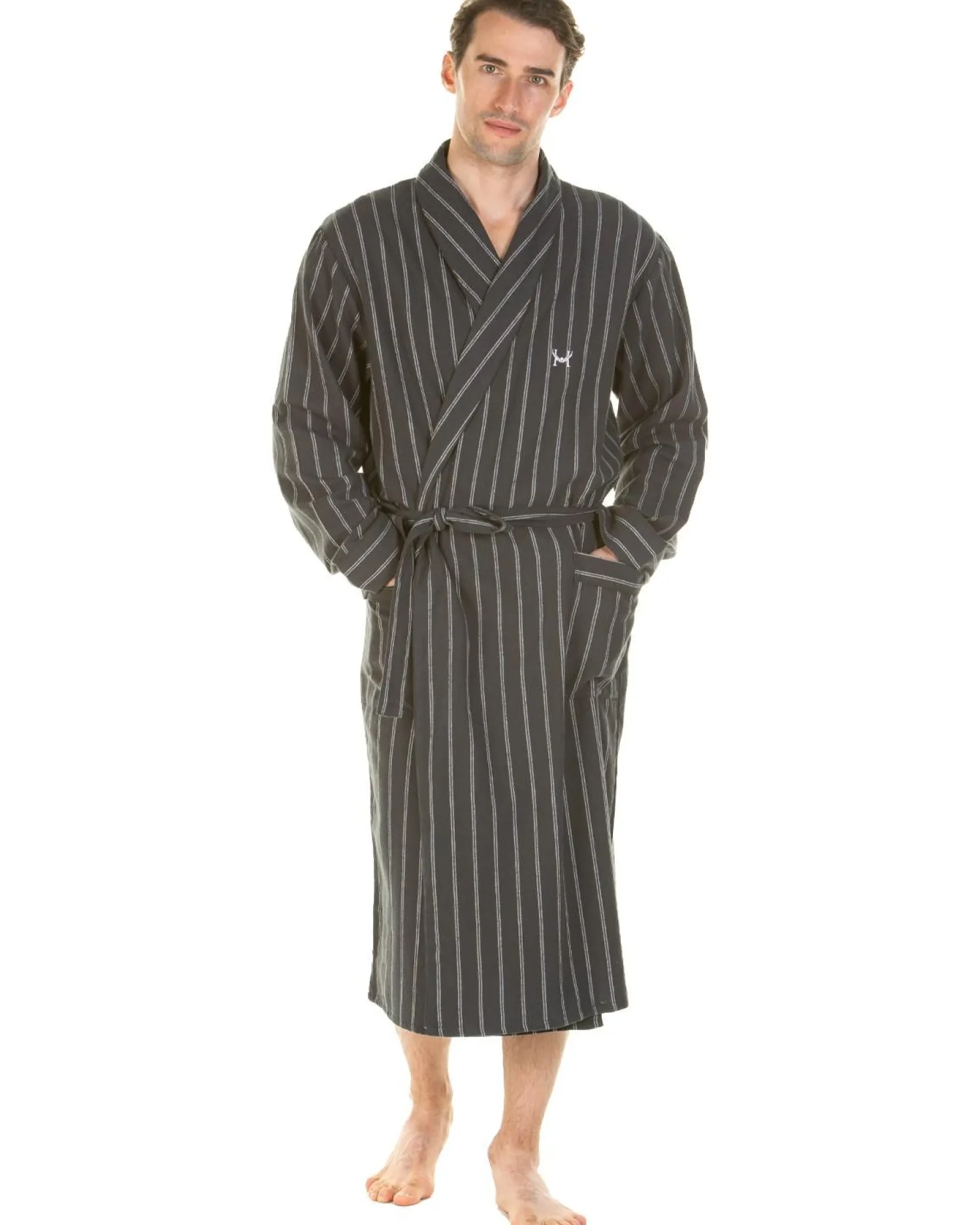 haigman_brushed__cotton_d_1-2.webp Men Haigman Brushed 100% Cotton Dressing Gown - Charcoal Stripe