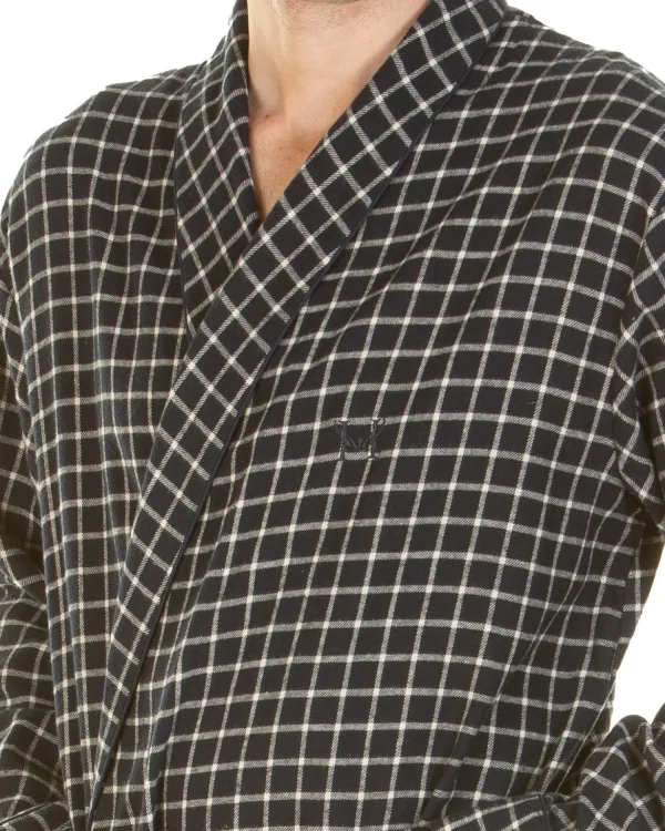 Men Haigman Brushed 100% Cotton Dressing Gown - Navy Check