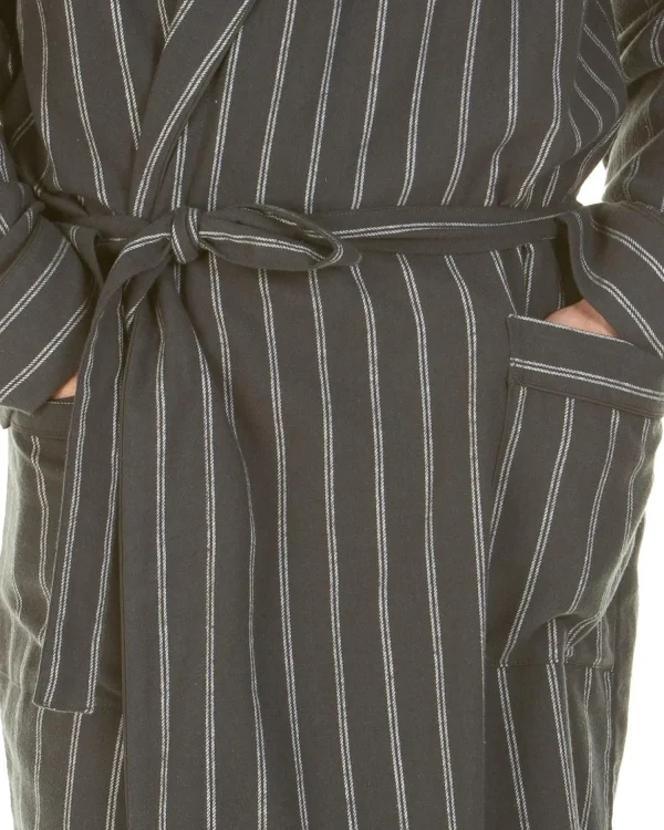 Men Haigman Brushed 100% Cotton Dressing Gown - Charcoal Stripe