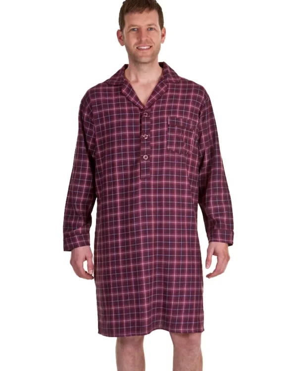 Men Haigman Brushed 100% Cotton Nightshirt - Red Check