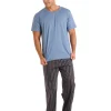 Men Haigman Cotton Rich Short Sleeve Pyjamas - Blue/Burgundy
