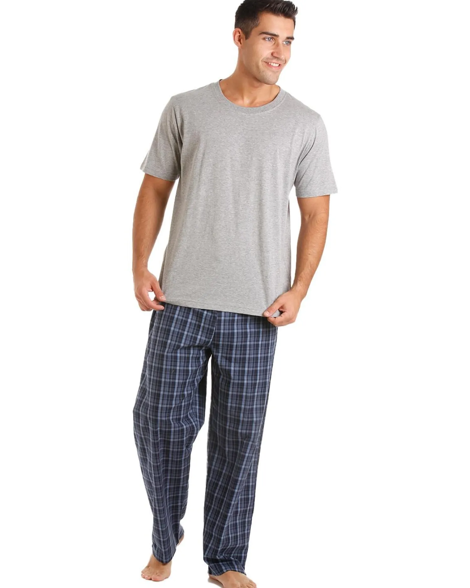 haigman_cotton_rich_short_0-2.webp Men Haigman Cotton Rich Short Sleeve Pyjamas - Grey/Blue