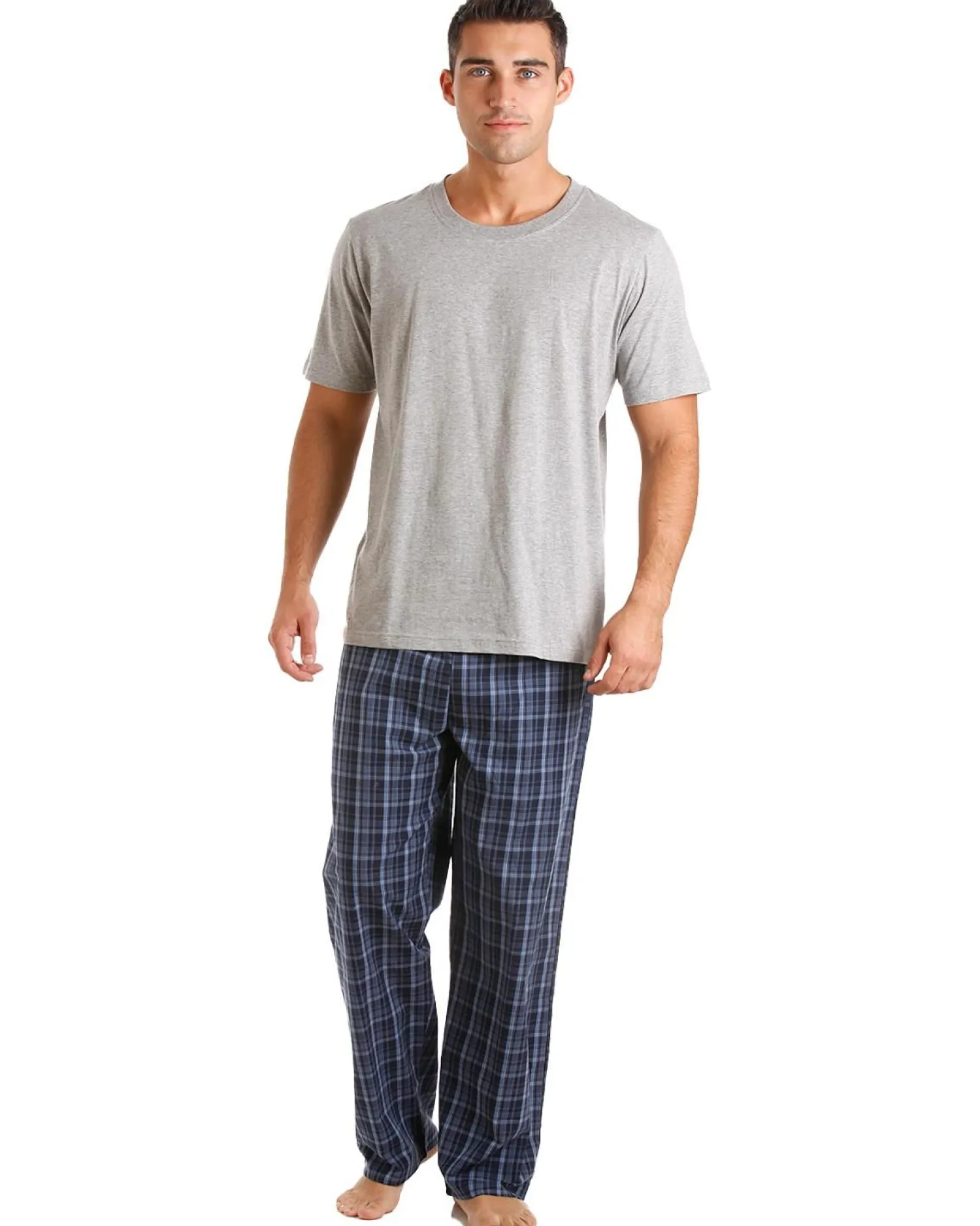 haigman_cotton_rich_short_1-2.webp Men Haigman Cotton Rich Short Sleeve Pyjamas - Grey/Blue