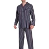 Men Haigman Poplin 100% Cotton Pyjamas - Navy/Burgundy Stripe