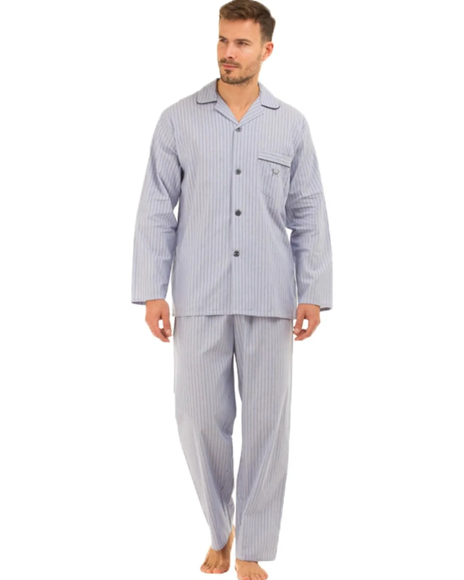 haigman_poplin__cotton_py_0-3.webp Men Haigman Poplin 100% Cotton Pyjamas - Blue/Grey Stripe