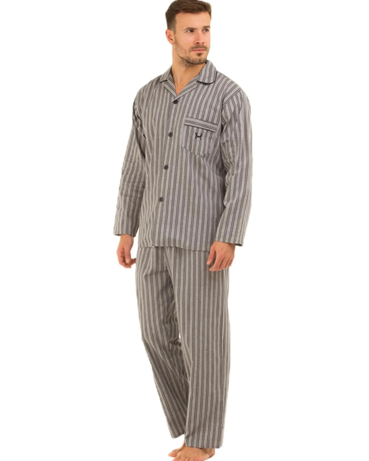 haigman_poplin__cotton_py_0-5.webp Men Haigman Poplin 100% Cotton Pyjamas - Grey/Black Stripe