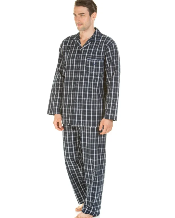 Men Haigman Poplin 100% Cotton Pyjamas - Navy Check