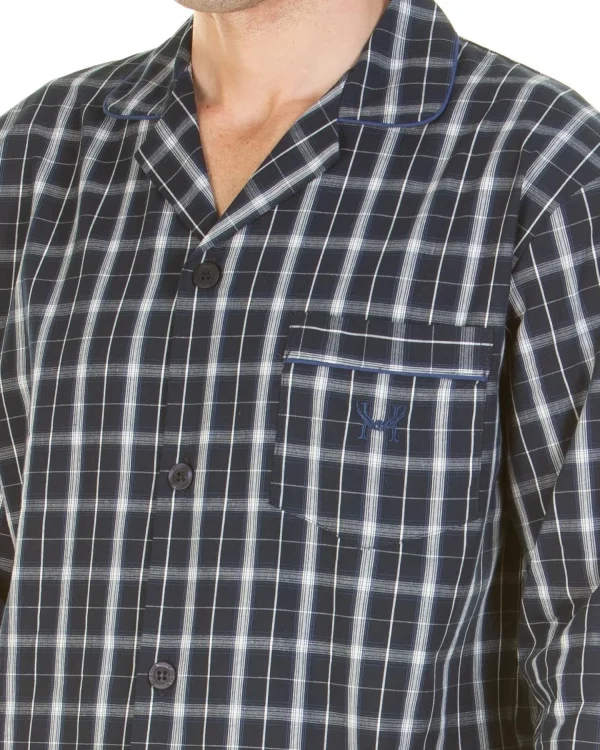 Men Haigman Poplin 100% Cotton Pyjamas - Navy Check