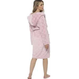 Foxbury Dressing Gowns | Heart Embossed Hooded Tie Waist Dressing Gown - Pink