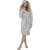 Foxbury Dressing Gowns | Heart Embossed Hooded Tie Waist Dressing Gown - Grey