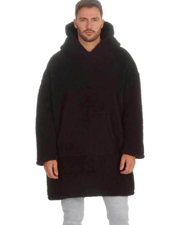 Men Huggable Borg Fleece Oversized Blanket Hoodie - Black