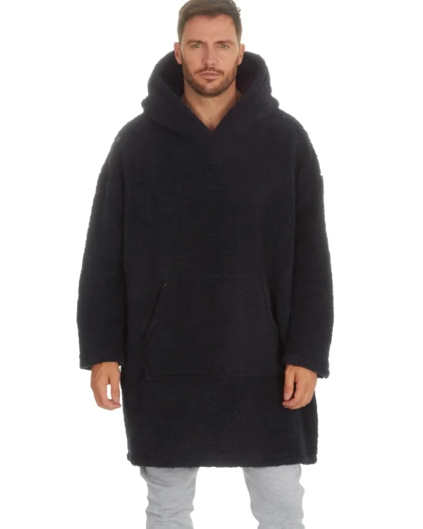Men Huggable Borg Fleece Oversized Blanket Hoodie - Navy