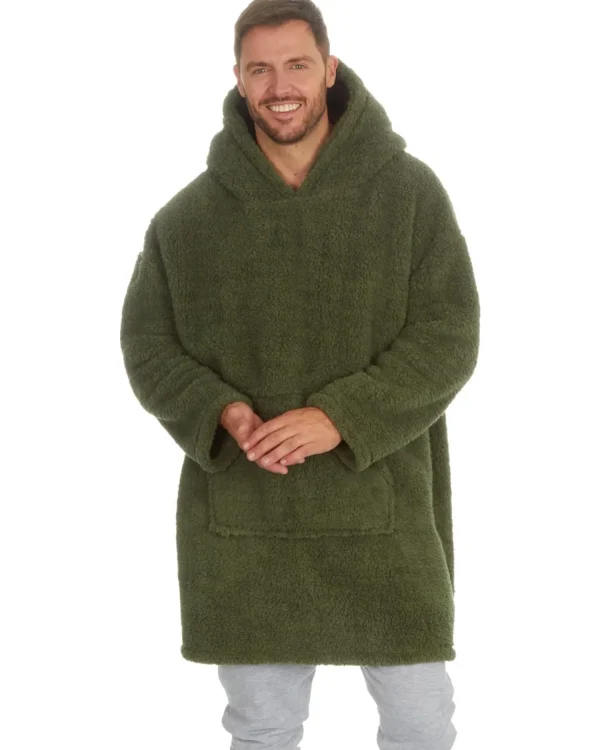 Men Huggable Borg Fleece Oversized Blanket Hoodie - Olive