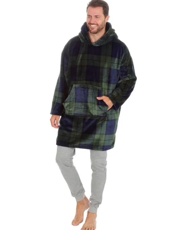 Men Huggable Green Check Oversized Hoodie