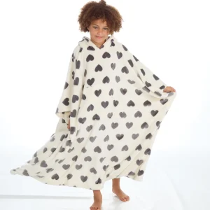 Kids Huggable Kids Heart Print Oversized Blanket Poncho