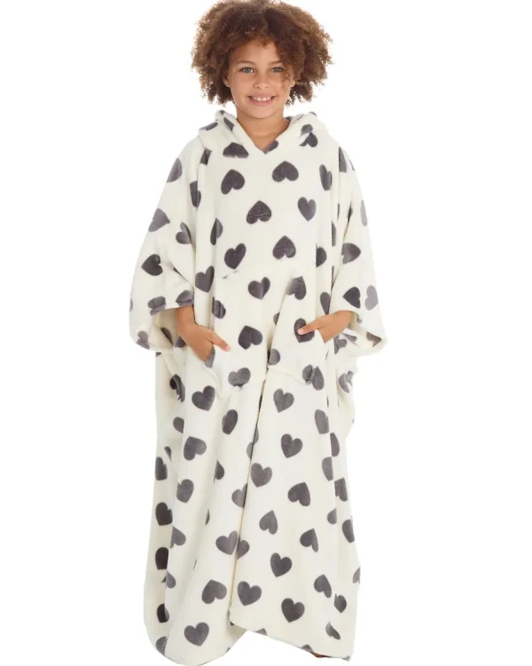 Kids Huggable Kids Heart Print Oversized Blanket Poncho