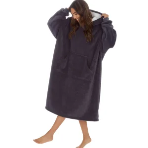 Huggable Loungewear | Oversized Sherpa Lined Hoodie - Charcoal