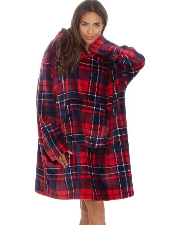 Huggable Loungewear | Red Check Oversized Hoodie