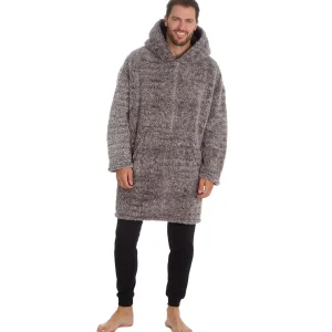 Men Huggable Sherpa Fleece Oversized Blanket Hoodie - Grey