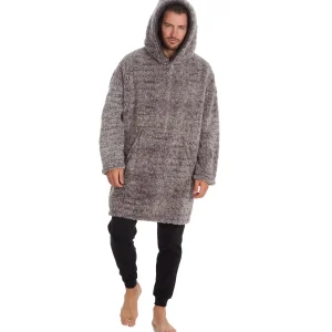 Men Huggable Sherpa Fleece Oversized Blanket Hoodie - Grey