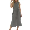 Indigo Roc Dresses | Linen Button Front Dress - Khaki