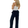 Indigo Roc Trousers | Ribbed Back Linen Trousers - Navy