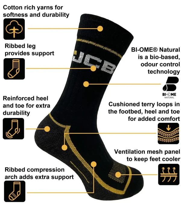 Men JCB Mens 3 Pack Cotton Rich Work Socks