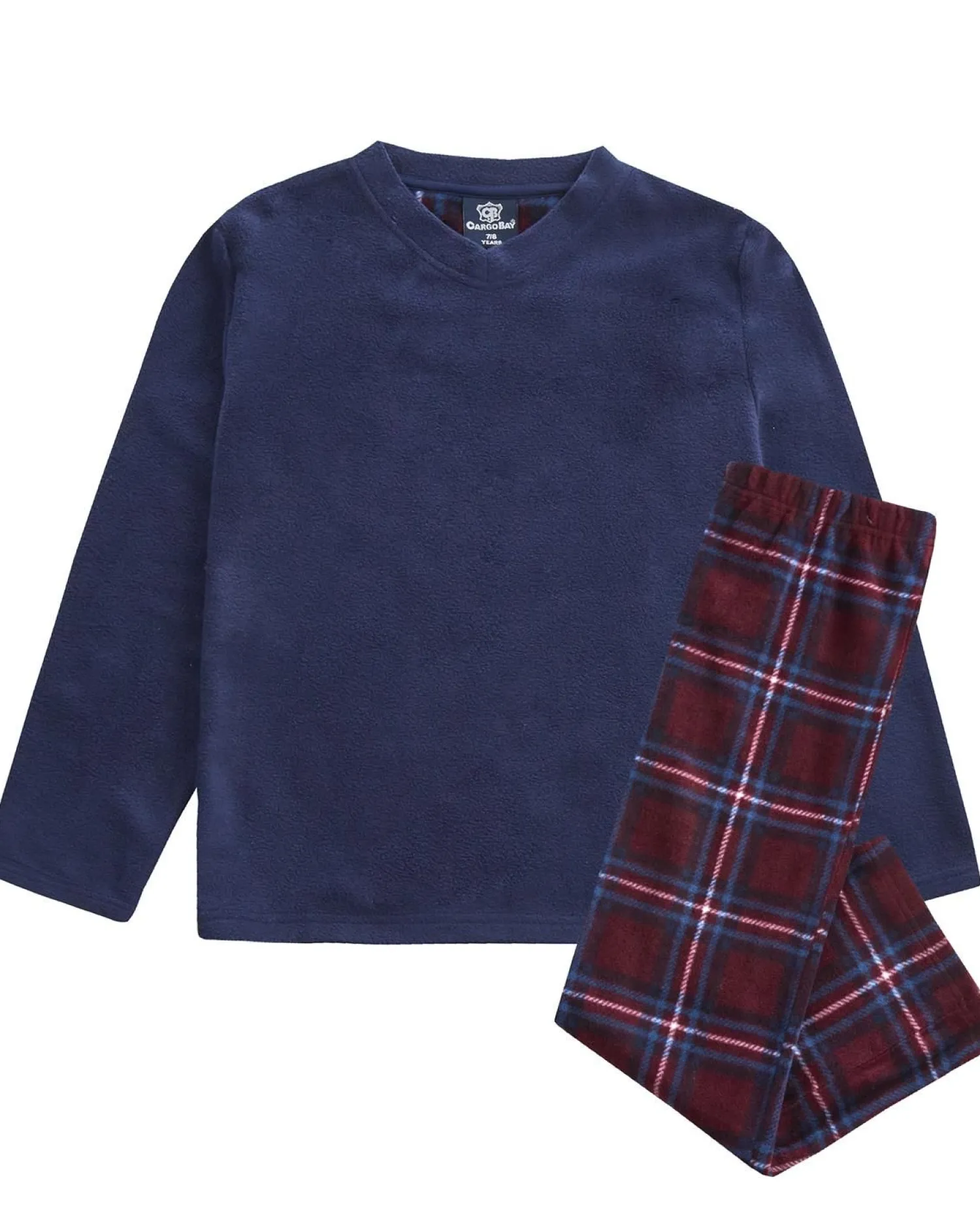 kids_cargo_bay_check_flee_1-1.webp Kids Cargo Bay Kids Check Fleece Pyjamas - Navy