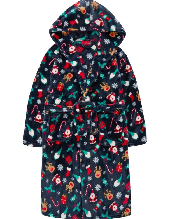 Kids * Kids Christmas Hooded Dressing Gown - Navy