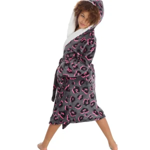Kids Slumber Party Kids Grey Neon Leopard Dressing Gown