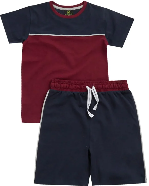 Kids * Kids Jersey Contrast Short Pyjamas - Navy/Burgundy