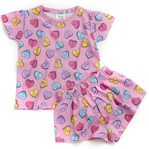 Kids * Kids Pink All Over Love Heart Print Pyjamas