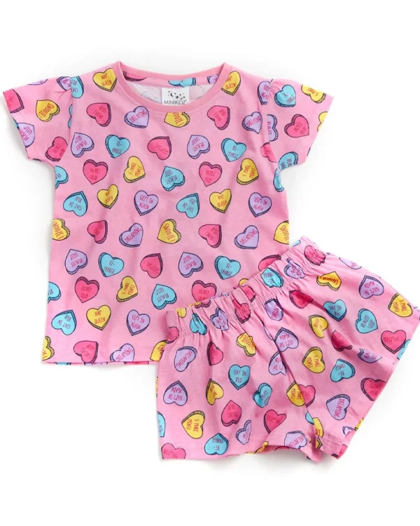 Kids * Kids Pink All Over Love Heart Print Pyjamas