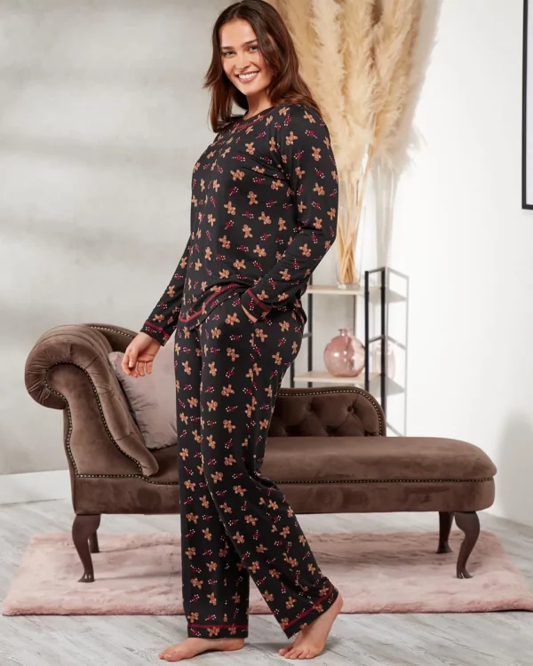 La Marquise Pyjamas | Festive Prints Pyjamas - Black Gingerbread