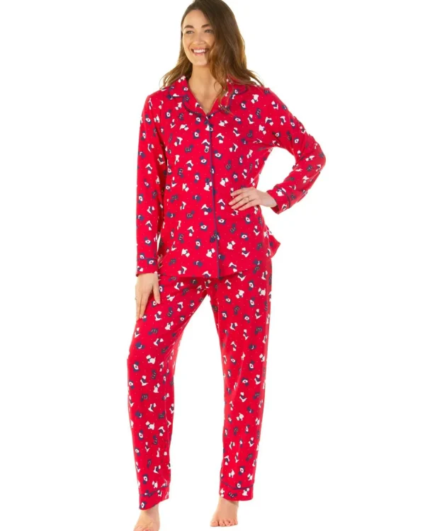 La Marquise Pyjamas | Festive Prints Button Pyjamas - Red Scotty Dogs