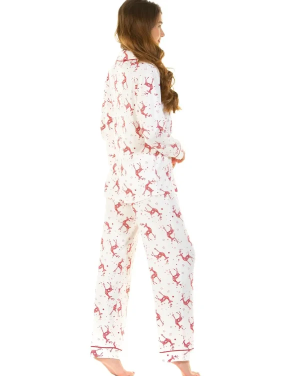 La Marquise Pyjamas | Festive Prints Button Pyjamas - Ivory Reindeers