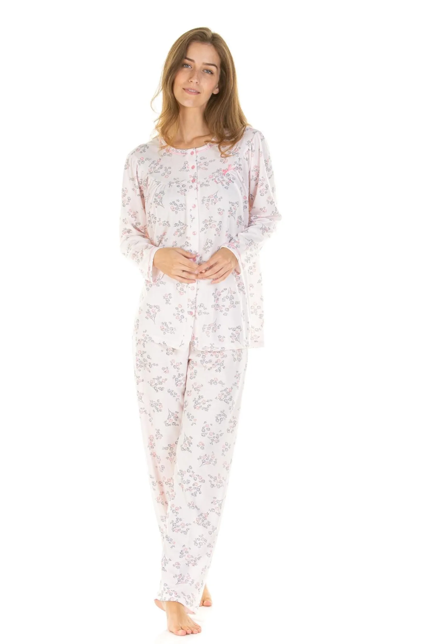 la_marquise_floral_cuddle_0-1.webp La Marquise Pyjamas | Floral Cuddleknit Jersey Pyjamas - Pink