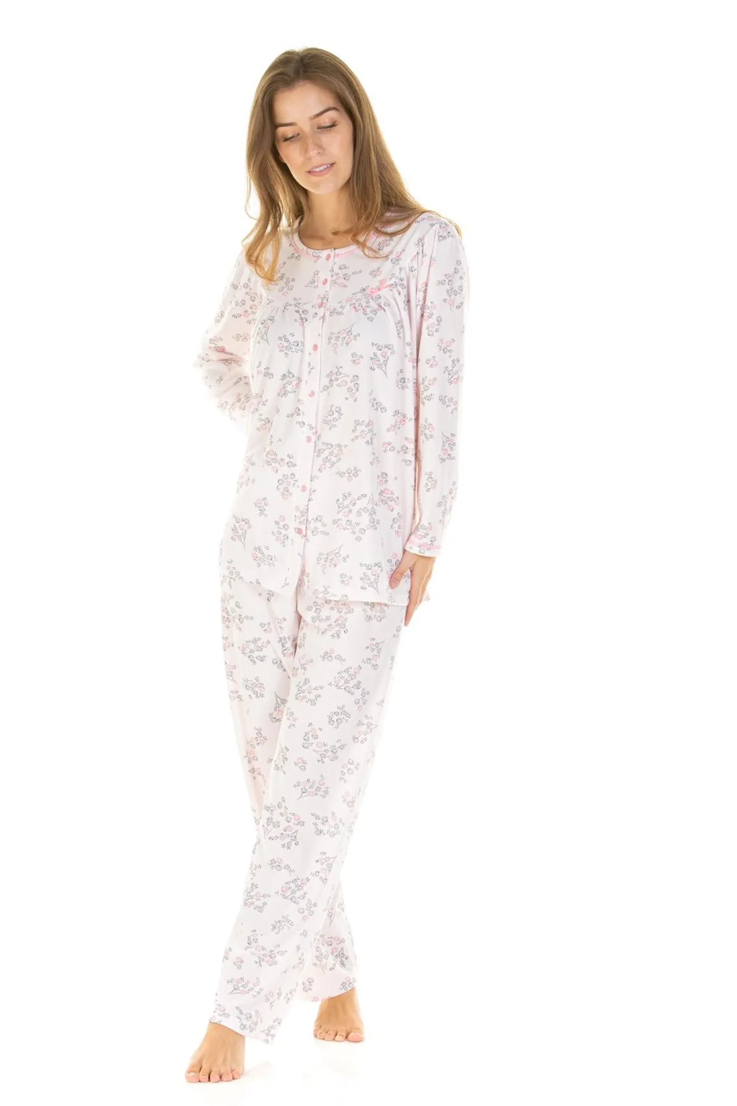 la_marquise_floral_cuddle_1-1.webp La Marquise Pyjamas | Floral Cuddleknit Jersey Pyjamas - Pink