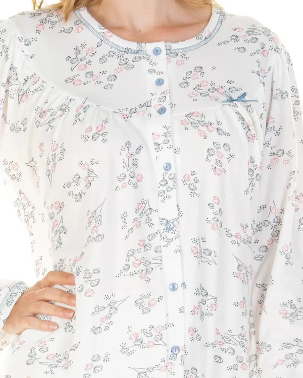 La Marquise Pyjamas | Floral Cuddleknit Jersey Pyjamas - Ivory