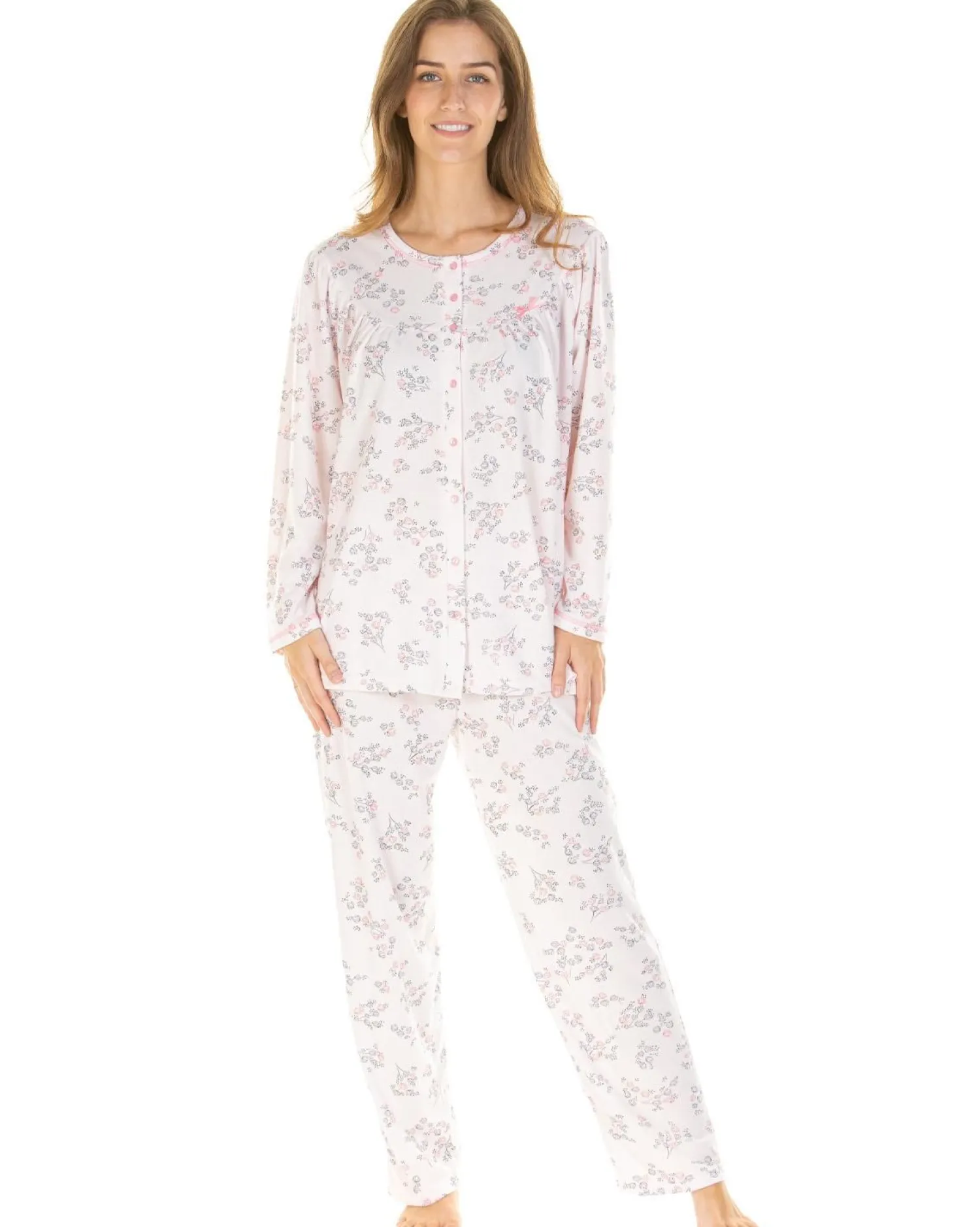 la_marquise_floral_cuddle_4-1.webp La Marquise Pyjamas | Floral Cuddleknit Jersey Pyjamas - Pink