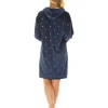 La Marquise Nighties | Gold Dot Velour Hooded Nightie - Navy