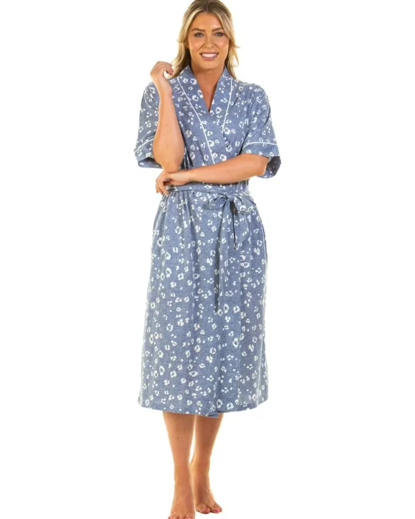 La Marquise Dressing Gowns | Heather Leopard Robe - Blue