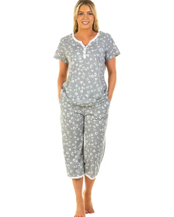 La Marquise Pyjamas | Heather Leopard Cropped Pyjamas - Grey