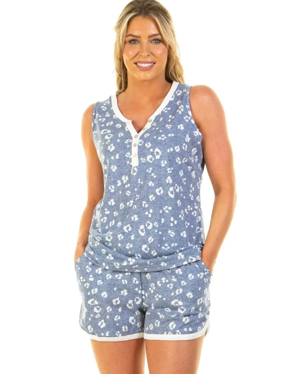 La Marquise Pyjamas | Heather Leopard Short Pyjamas - Blue