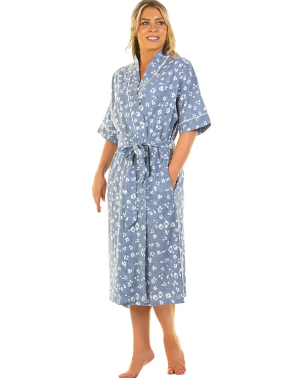 La Marquise Dressing Gowns | Heather Leopard Robe - Blue