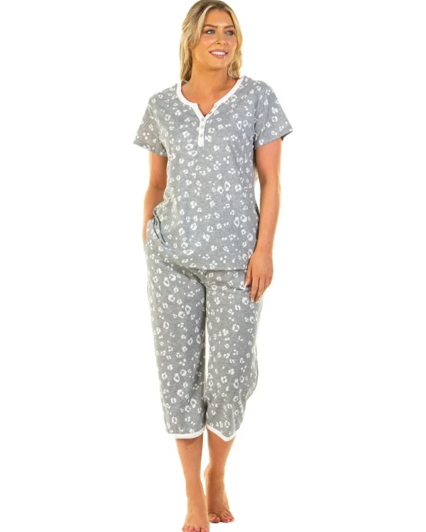 La Marquise Pyjamas | Heather Leopard Cropped Pyjamas - Grey