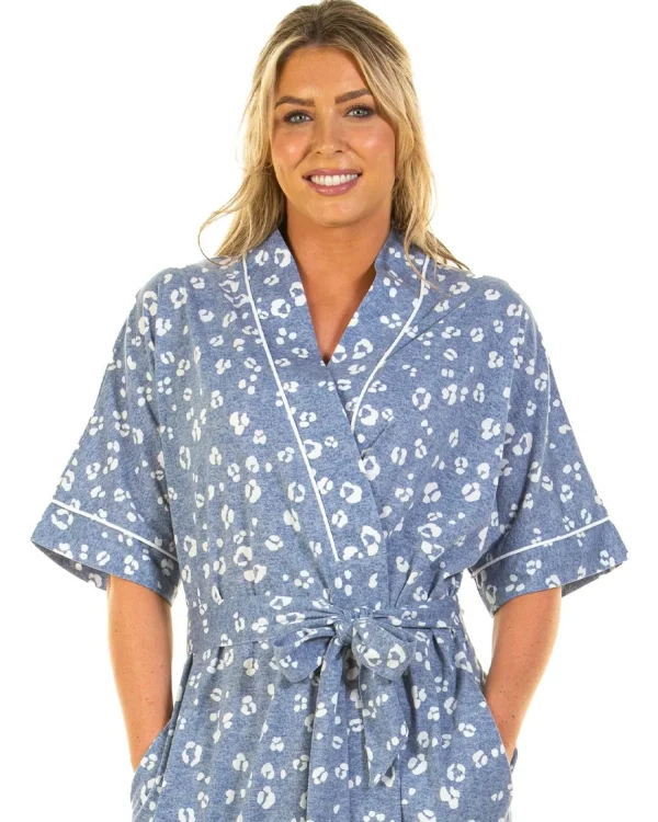 La Marquise Dressing Gowns | Heather Leopard Robe - Blue