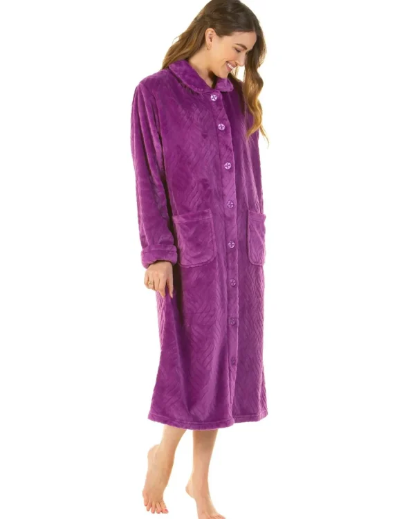 La Marquise Dressing Gowns | Midnight Tulip Button Dressing Gown - Purple